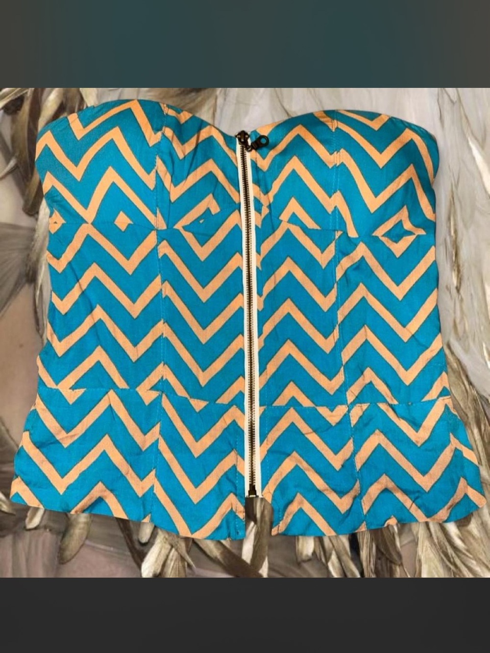 Y2K Body Central Tropical Neon blue and yellow chevron Zip Front Peplum Corset